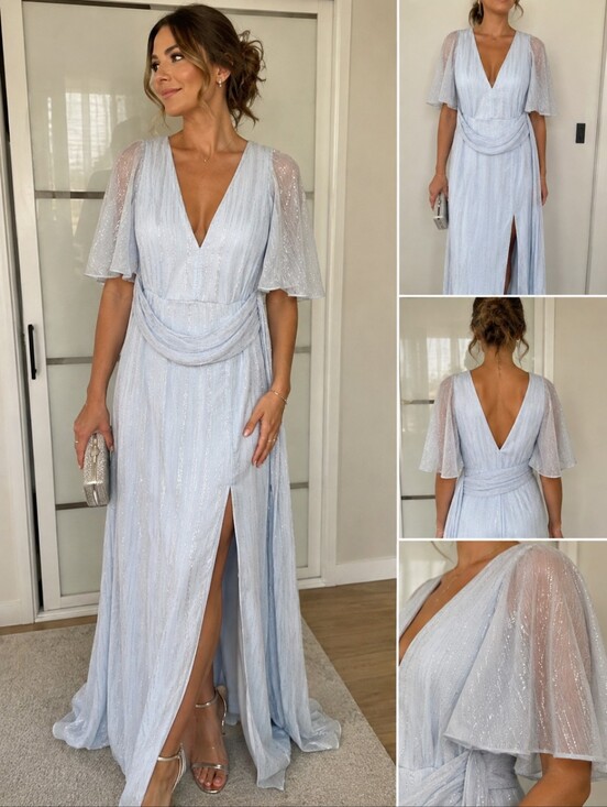 Topshop Dresses & Skirts - Topshop Pale Blue Silver Metallic Shimmer Maxi Dress US 10